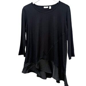 LOGO Lori Goldstein Womens Top Medium Black Tee Asymmetric Ruffle NWOT